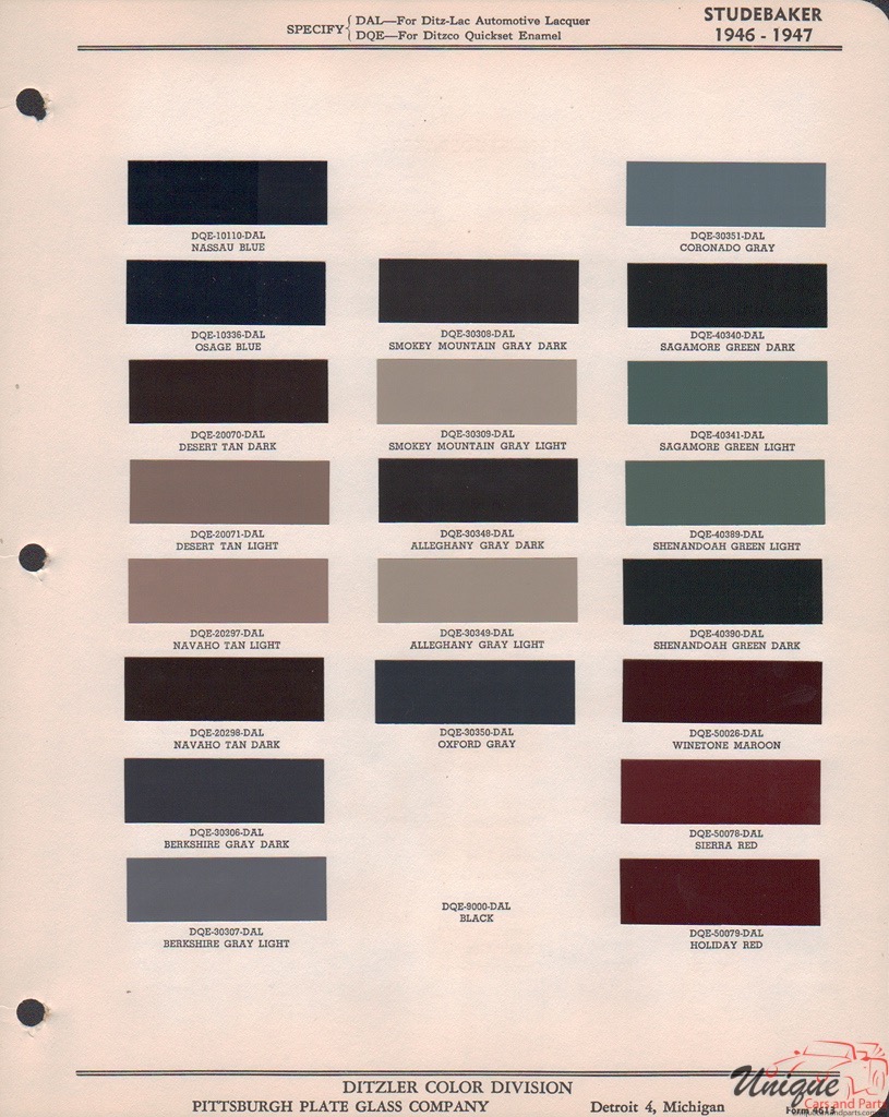 1947 Studebaker Paint Charts PPG 1